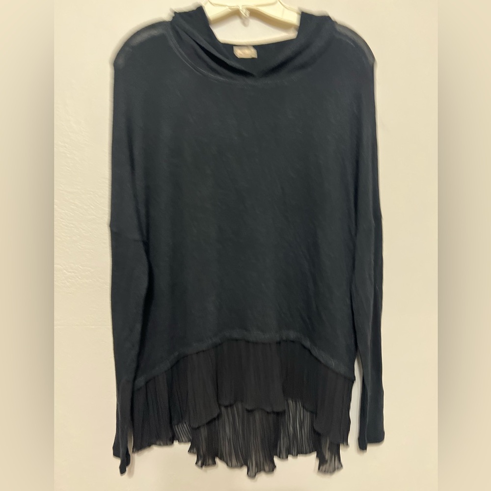 Hollister Womens Black Pleated Hem Layered Oversized Hoodie Long Sleeve Top XS/S
